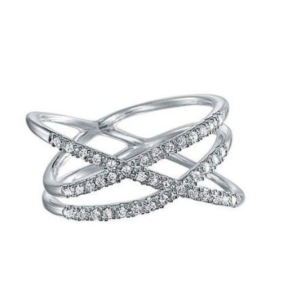 Sterling Silver CZ Crossed Layers Ring ~ NEW in Box - Picture 1 of 3